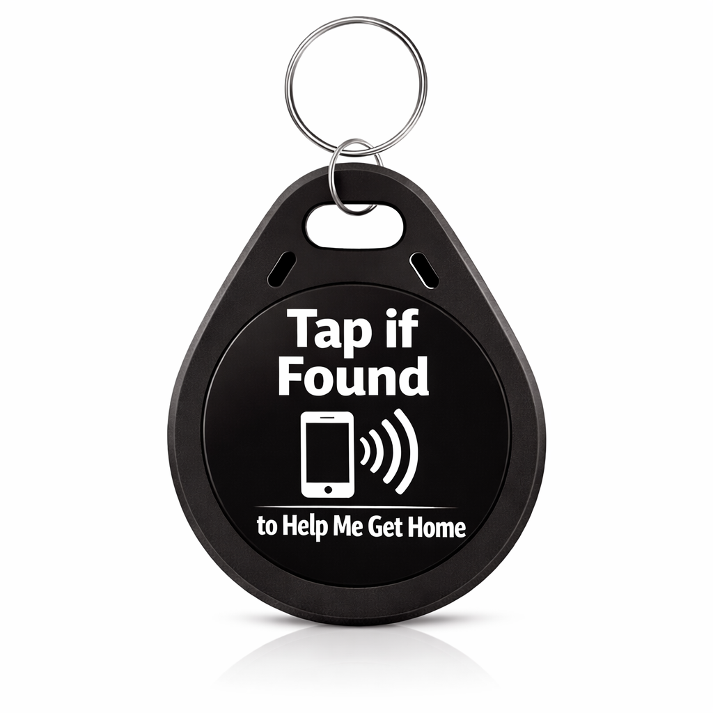 TapIfLost round keyring NFC lost-item recovery device for keys, pet collars, and backpacks